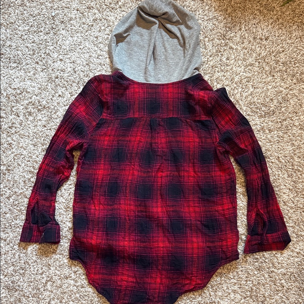Red and Black Plaid Hooded Shirt - Picture 2 of 2